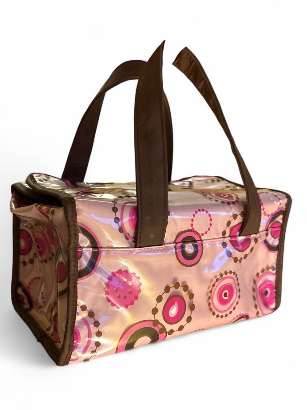 Rare Vintage La Senza Y2K Pink Brown Geometric Cosmetic Train Case Bag